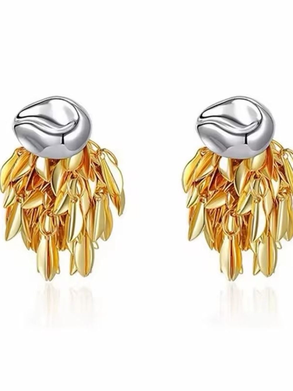 Gold and Silver Leaf Cluster Drop Earrings - Picture 5 of 11